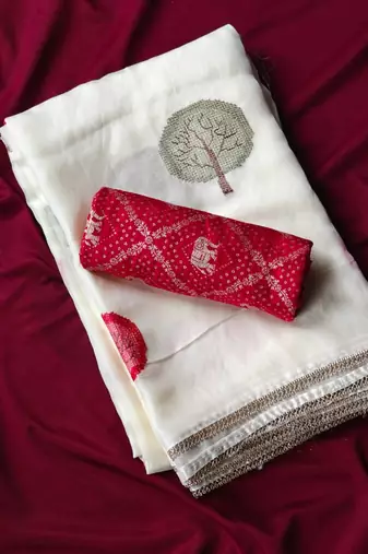White Color mottifs embroidory Work georgate Saree
