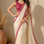 cream ready to wear saree with pink floral embroidered border & embroidered stitched blouse.