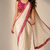 cream ready to wear saree with pink floral embroidered border & embroidered stitched blouse.