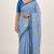 Blue linen gold piping digital print saree