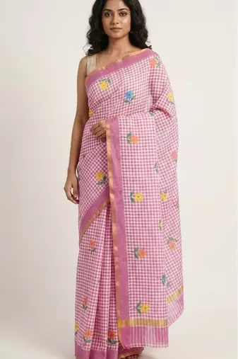 Lavender linen gold piping digital print saree
