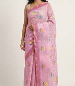 Lavender linen gold piping digital print saree