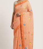 orange linen gold piping digital print saree