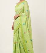 Green linen gold piping digital print saree