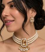 Regal pearl & crystal statement necklace set