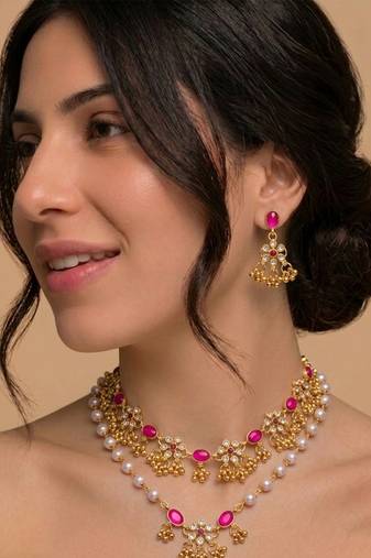 Pink lotus bridal set