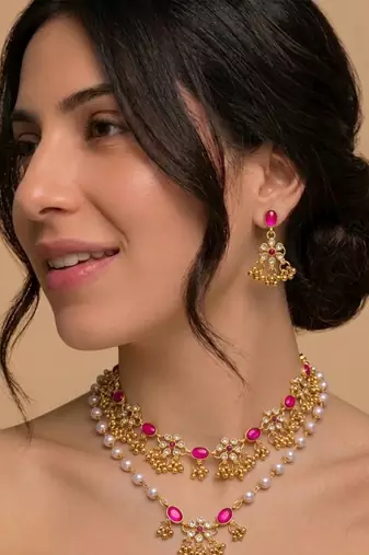 Pink lotus bridal set