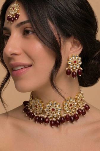Red lotus bridal choker set