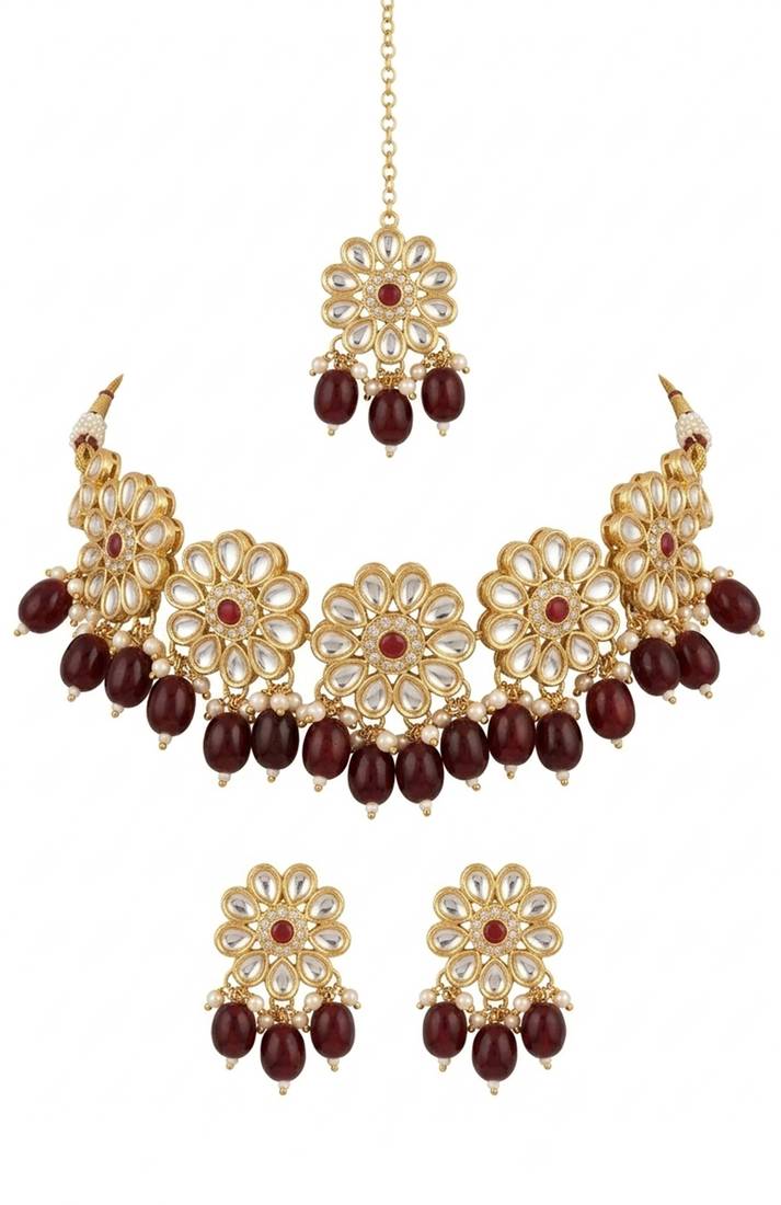 Red lotus bridal choker set