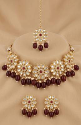 Red lotus bridal choker set 3
