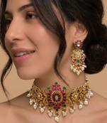 Emerald pearl bridal choker set