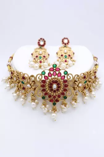 Emerald pearl bridal choker set