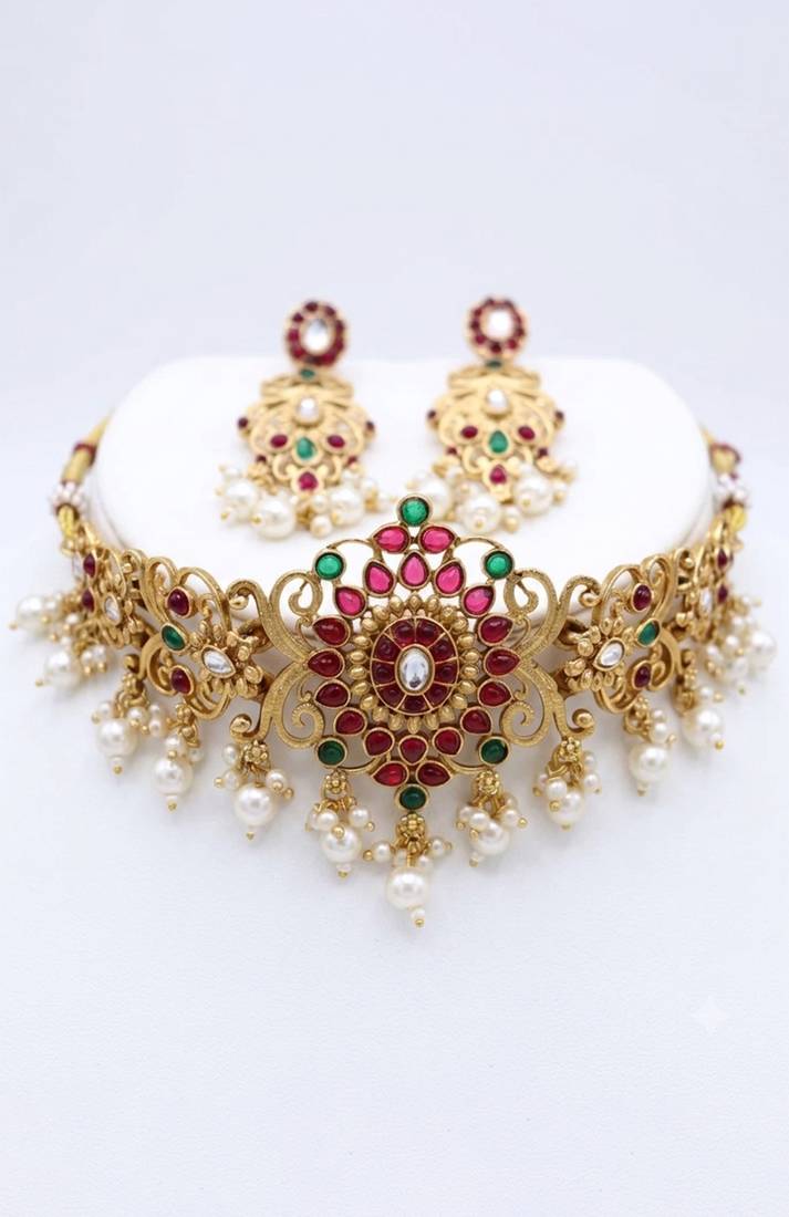 Emerald pearl bridal choker set