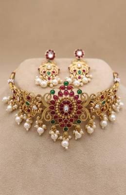 Emerald pearl bridal choker set 3
