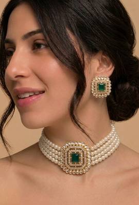 Emerald pearl bridal choker set 1
