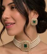 Emerald pearl bridal choker set