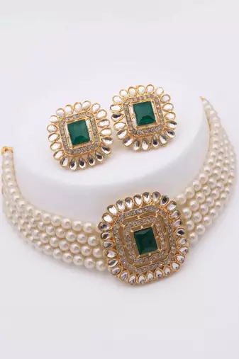 Emerald pearl bridal choker set