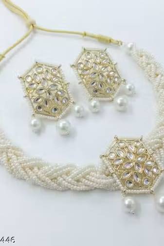 Indian bollywood gold plated kundan choker bridal necklace earrings jewelry set
