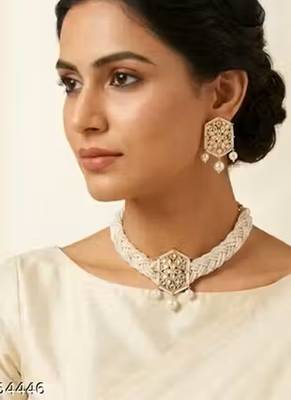 Indian bollywood gold plated kundan choker bridal necklace earrings jewelry set 3