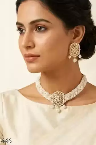 Indian bollywood gold plated kundan choker bridal necklace earrings jewelry set