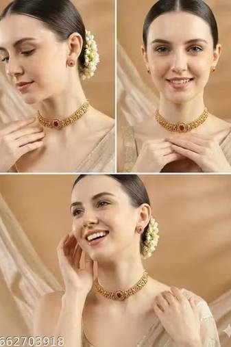 Indian bollywood gold plated kundan choker bridal necklace earrings jewelry set
