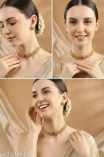 Indian bollywood gold plated kundan choker bridal necklace earrings jewelry set