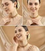Indian bollywood gold plated kundan choker bridal necklace earrings jewelry set