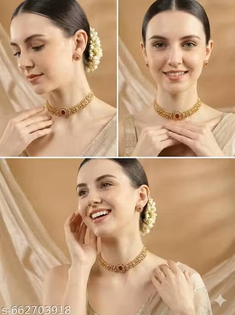 Indian bollywood gold plated kundan choker bridal necklace earrings jewelry set