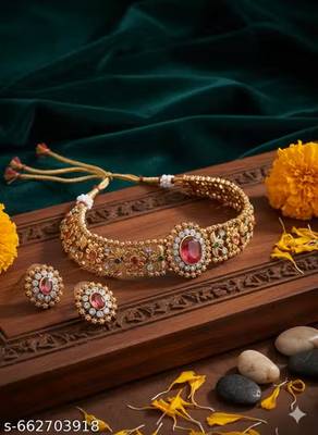Indian bollywood gold plated kundan choker bridal necklace earrings jewelry set 3