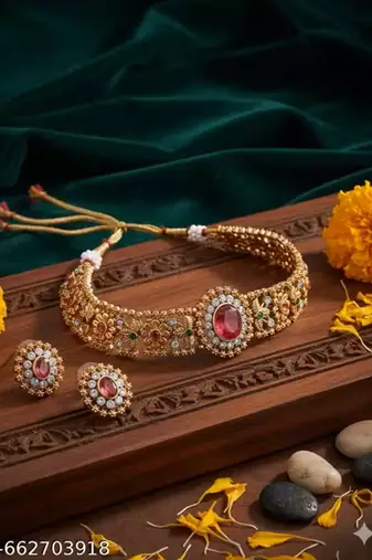 Indian bollywood gold plated kundan choker bridal necklace earrings jewelry set