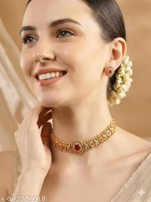 Indian bollywood gold plated kundan choker bridal necklace earrings jewelry set 4