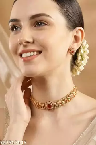 Indian bollywood gold plated kundan choker bridal necklace earrings jewelry set