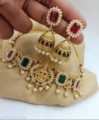 Indian bollywood gold plated kundan choker bridal necklace earrings jewelry set 3