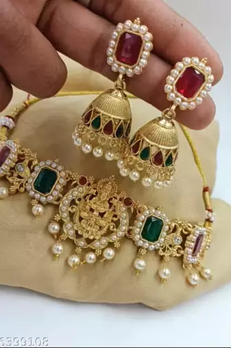 Indian bollywood gold plated kundan choker bridal necklace earrings jewelry set