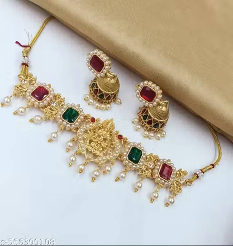 Indian bollywood gold plated kundan choker bridal necklace earrings jewelry set