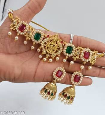 Indian bollywood gold plated kundan choker bridal necklace earrings jewelry set 4