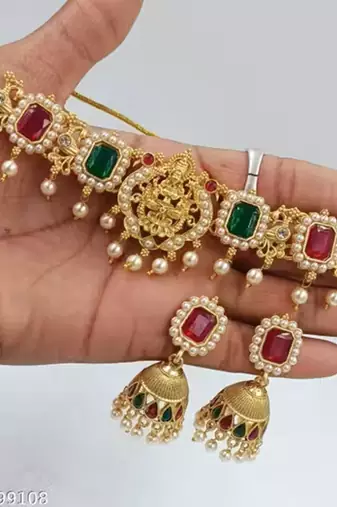 Indian bollywood gold plated kundan choker bridal necklace earrings jewelry set