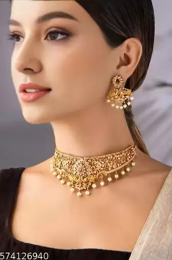 Indian bollywood gold plated kundan choker bridal necklace earrings jewelry set