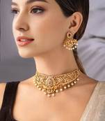 Indian bollywood gold plated kundan choker bridal necklace earrings jewelry set