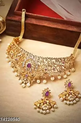 Indian bollywood gold plated kundan choker bridal necklace earrings jewelry set