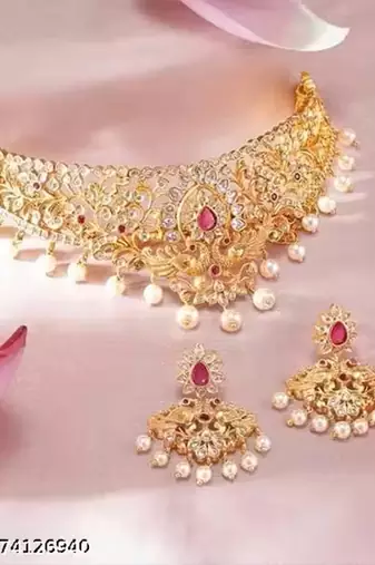 Indian bollywood gold plated kundan choker bridal necklace earrings jewelry set