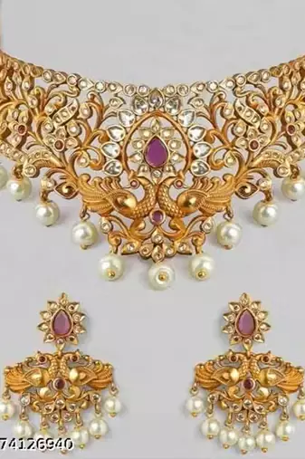 Indian bollywood gold plated kundan choker bridal necklace earrings jewelry set