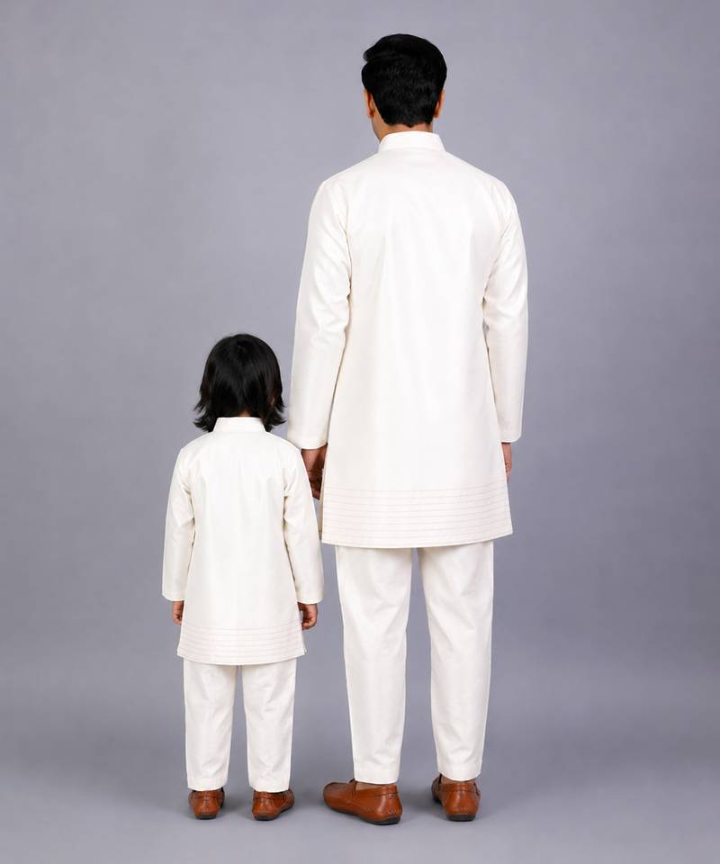 White embroidered raw silk bandhgala and pant