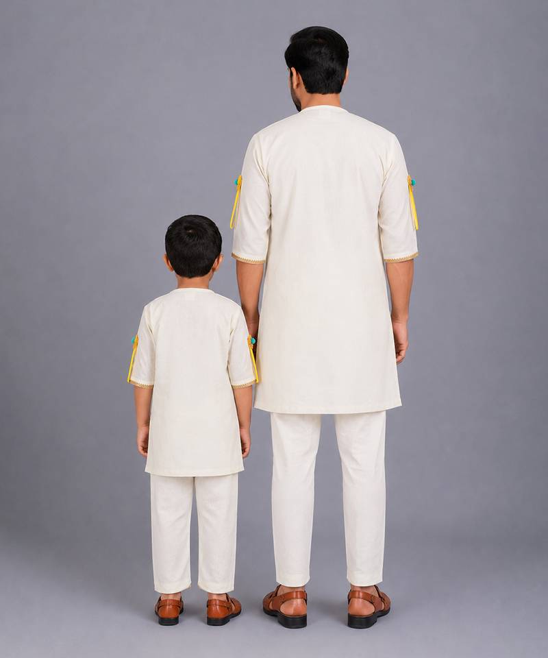 White printed cotton kurta set