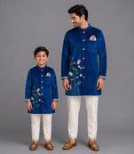 Royal blue embroidered velvet bandhgala and pant