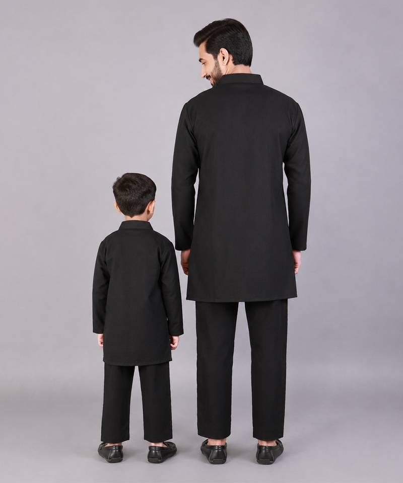 Black embroidered cotton silk bandhgala and pant