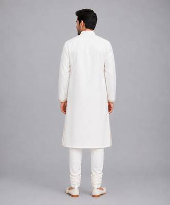 White embroidered cotton silk Men Bandhgala and Pant 2