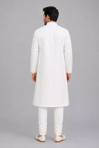 White embroidered cotton silk bandhgala and pant