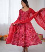 Red rayon gotta patti flared gown set
