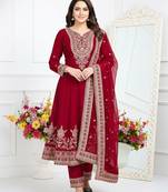 Red crepe embroidered kurta set